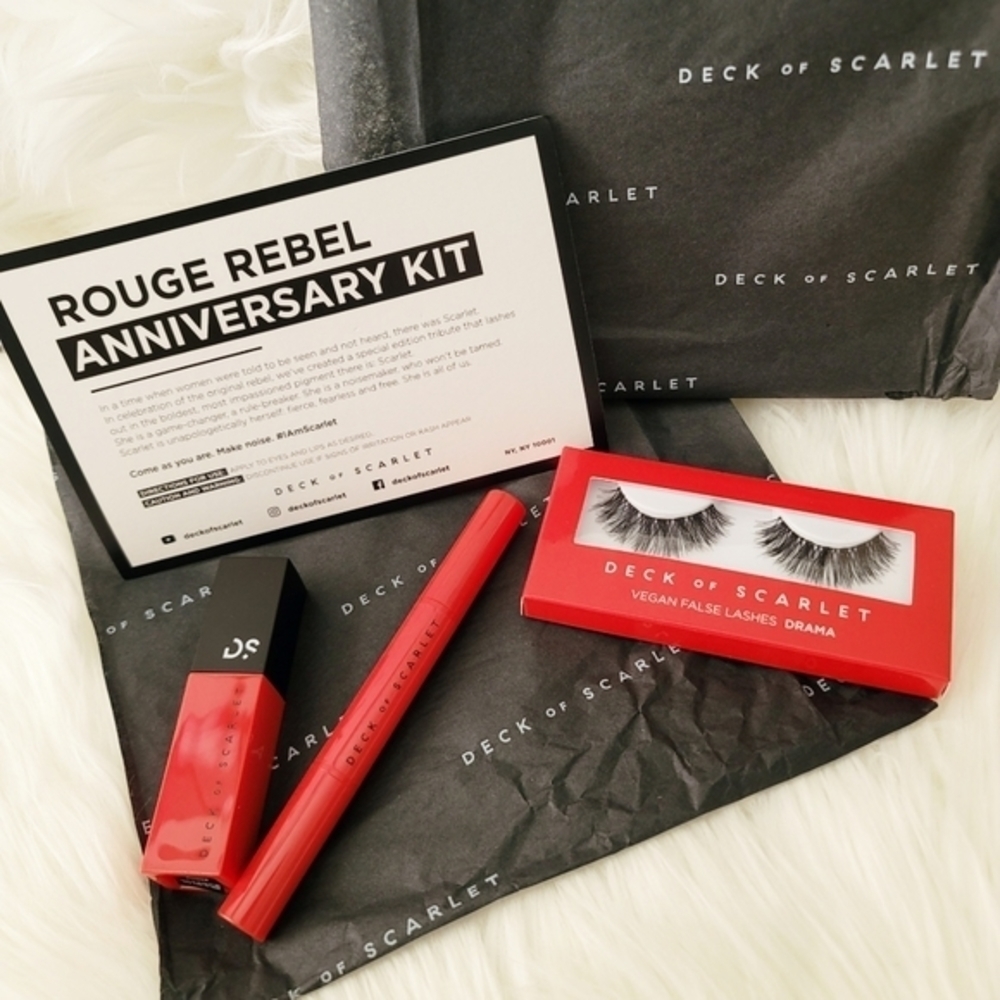 Deck of Scarlet ✦ Rouge Rebel Anniversary Kit ✦ Vegan Lashes Lip Lacquer Shadow